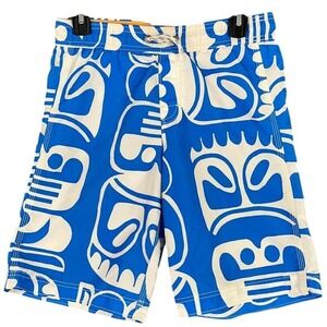 Lands End Shorts Boys Medium Blue Trunks Bottoms Swimwear Drawstring Hawaiian